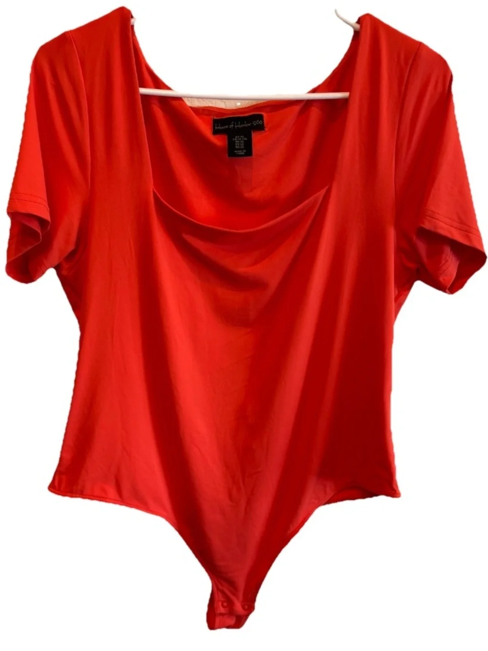 House Of Harlow 1960 Women's Red Orange Short Sleeve Square Neck Bodysuit Top XL - Picture 1 of 7